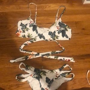 Tropical wrap around bikini top and cut out bottom